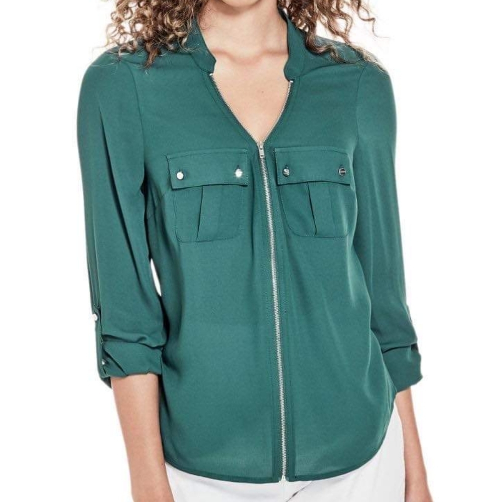 NEW G by Guess Women's Claire Zip-Front Shirt SZ S
